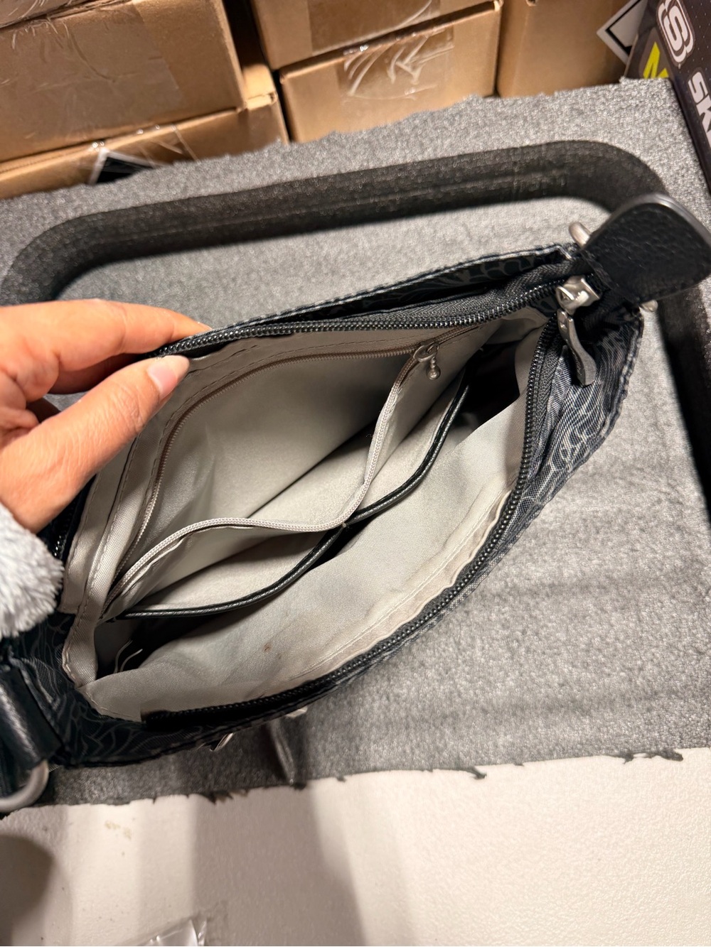 Baggallini Black and Gray Floral Crossbody Bag - Picture 7 of 9
